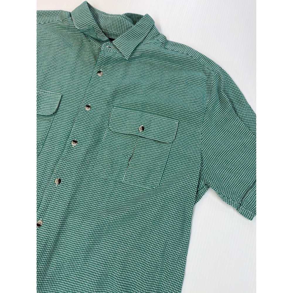 John Blair Button Down Shirt Green Houndstooth‎ Short Sleeve Workwear Mens XL - Picture 3 of 8